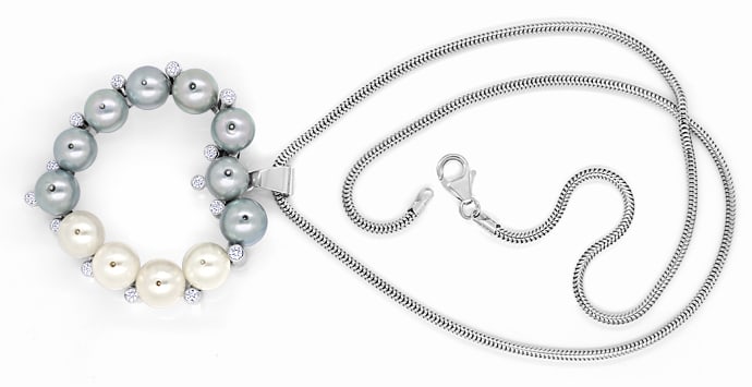 Foto 1 - Prächtiges Herz Collier lupenreine Brillanten -9mm Perlen, S2272