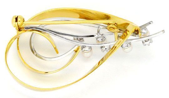 Foto 2 - Brillanten-Diamanten-Perlen-Brosche Gelbgold-Weißgold, S4356