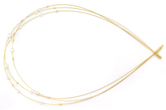 Foto 1 - Modisches Collier Gelbgold mit weißen Perlen, S5195
